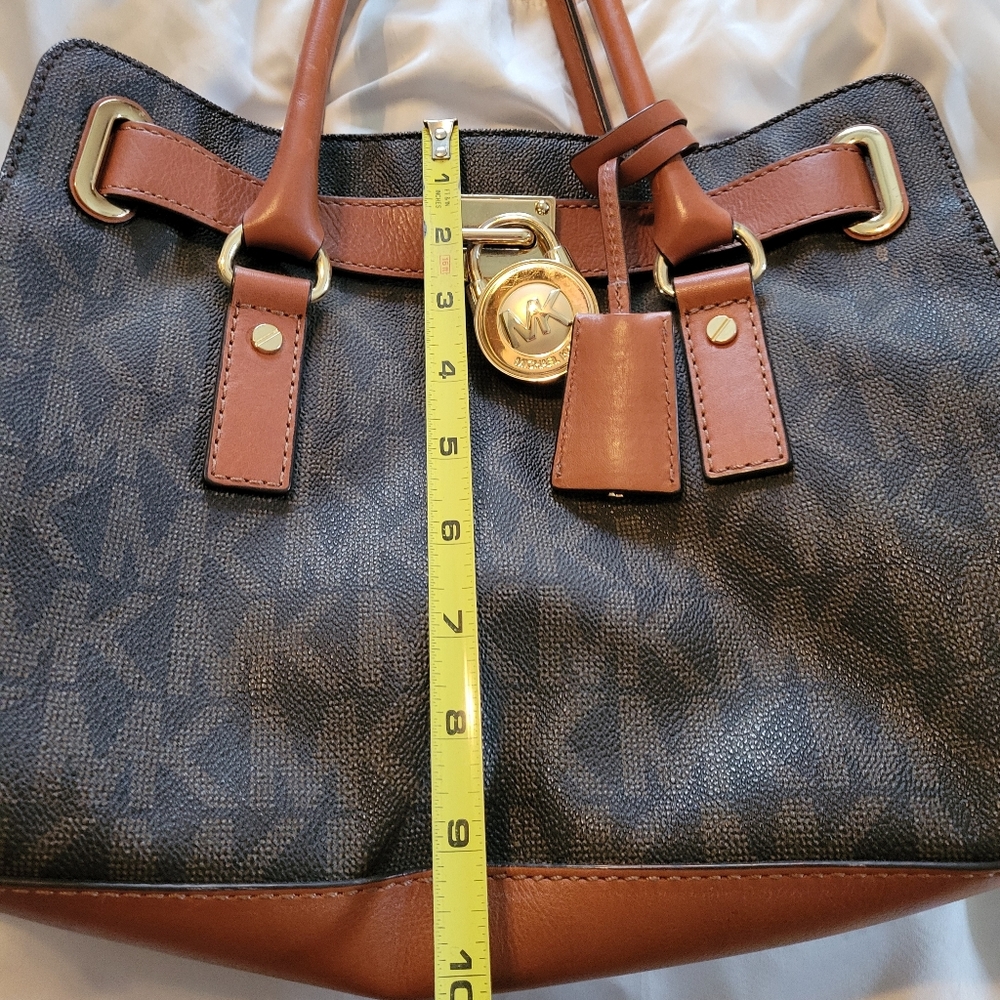 Michael Kors Hamilton Leather Bag Brown Logo with Dust Bag - Picture 12 of 13
